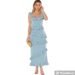 Show Me Your Mumu Greta Dress XXL Tiered Ruffles Silver Sage Stretch Crepe